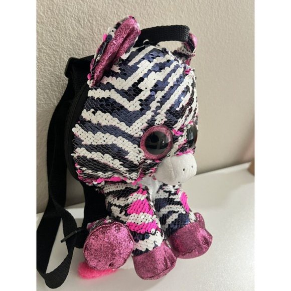 Ty Fashion Beanie Boo Zoey Zebra Reversible Sequin Backpack Black, White & Pink - Picture 5 of 12